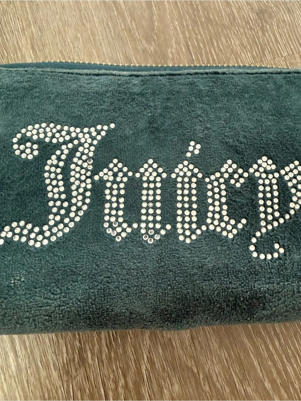 Juicy Couture Teal Suede Crystal Logo Zip Wallet
